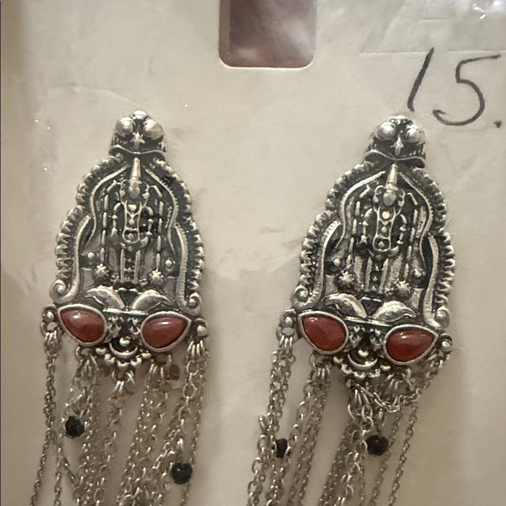 Zara Silver and Red Dangle Earrings - Picture 3 of 4